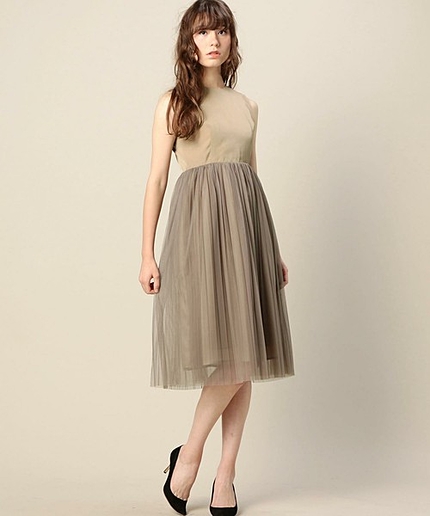 BY DRESS チュールプリーツノースリーブドレス
