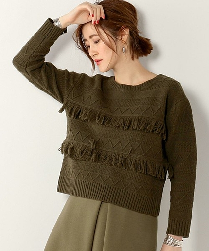 UWMF ジャカード フリンジ ニット