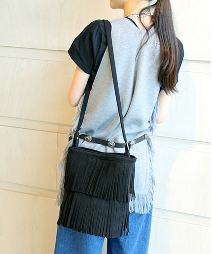 ○UBBT フェイクスエード  フリンジショルダーバッグ†◆