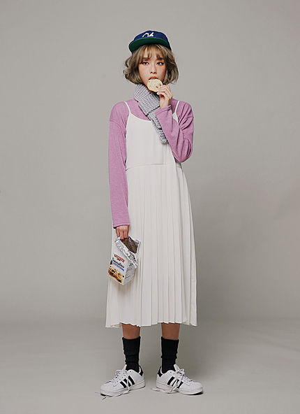 キャミソールプリーツワンピース・全3色・t45909