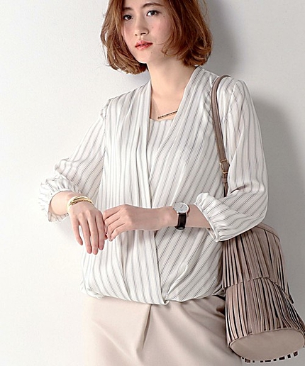 UBCE P ストライプ カシュクール ブラウス