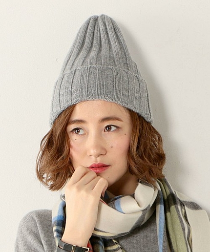 ○UBBT カシミヤ リブ ニットキャップ