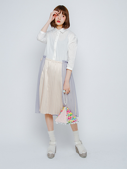 シフォン重ねシャツワンピース