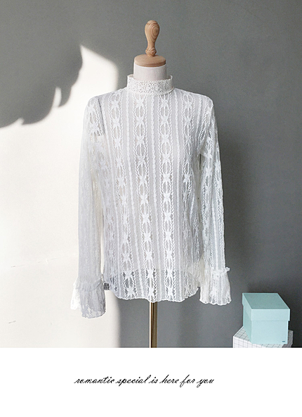 レースパターンベルスリーブブラウス・全2色・t45613