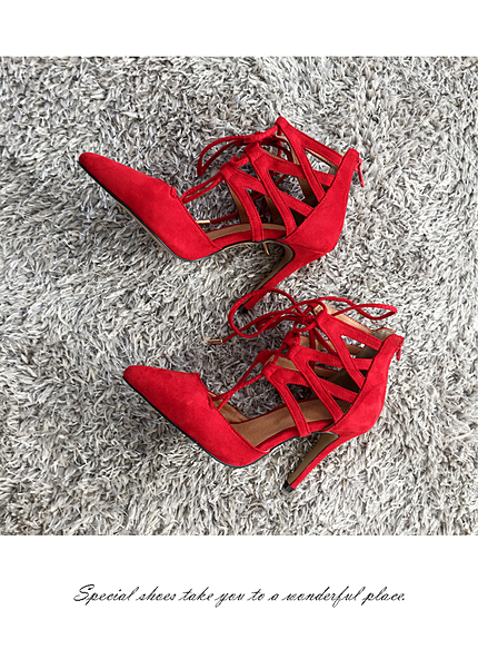 リボンレースアップスエード調パンプス・全4色・s45606