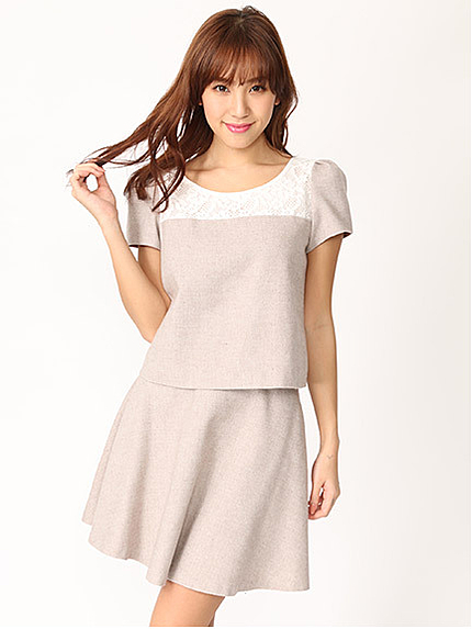 レース切替フレアワンピース