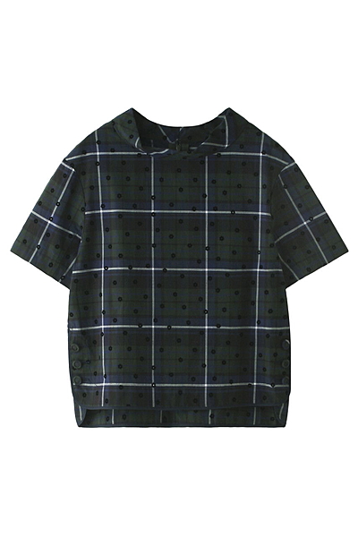 チェック×フラワープリントブラウス