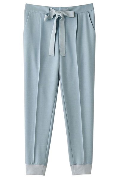 裾リブリボン付タックパンツ