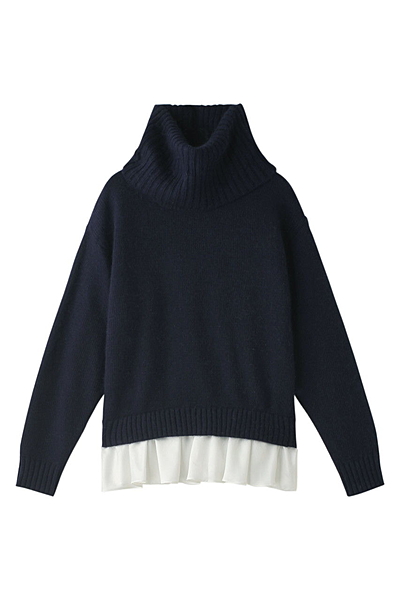 ネックウォーマー付きフリルセーター