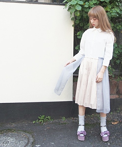 シフォン重ねシャツワンピース