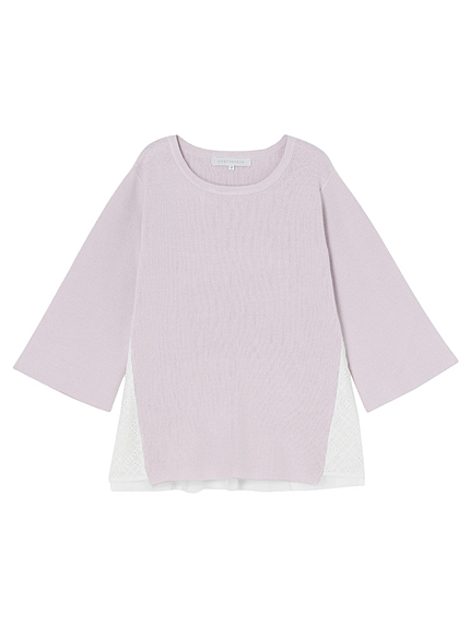 【DUO】 異素材切替フレアスリーブニット