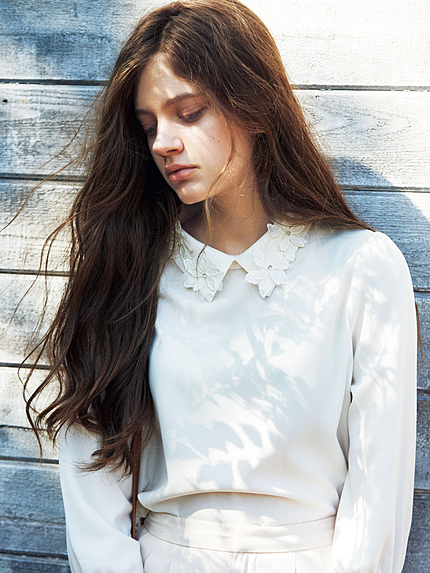 【BSC】 フラワーモチーフジョーゼットブラウス