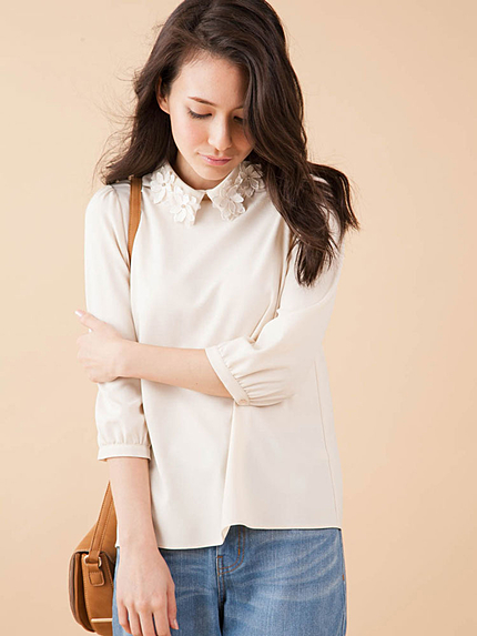 【BSC】 フラワーモチーフジョーゼットブラウス