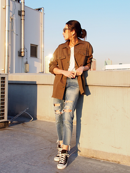 クロップドフレイドストレートデニム