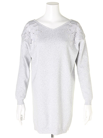 ショルダーフラワーニットワンピース