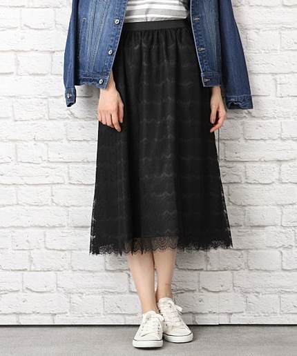 スカラップレースミディスカート