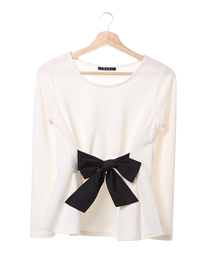 【春の新作】リボンペプラム/長袖TOPS