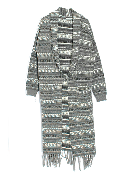 フリンジジャガードロングカーデ