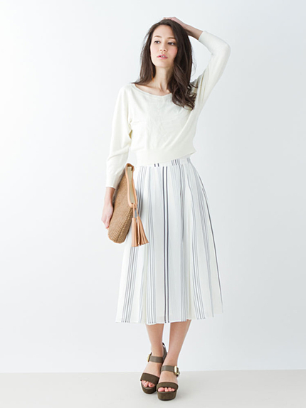 【DUO】ラップ風マルチストライプガウチョパンツ