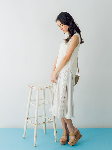 【DUO】ラップ風マルチストライプガウチョパンツ