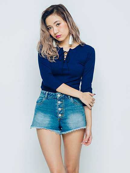 デニムハイウエストショートパンツ