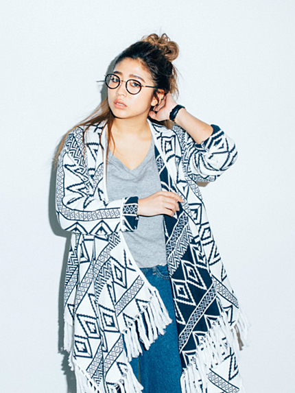 リバーシブルジャガードロングカーデ