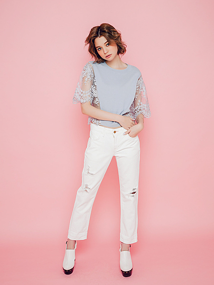 【se】レーススカラップ切替トップス