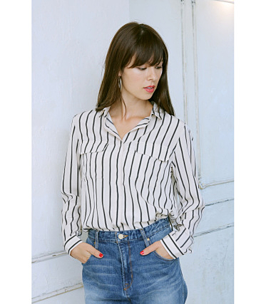 ストライプFポケ長袖シャツ