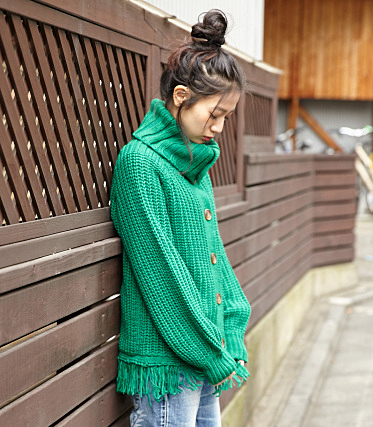 タートル フリンジ ニット カーディガン