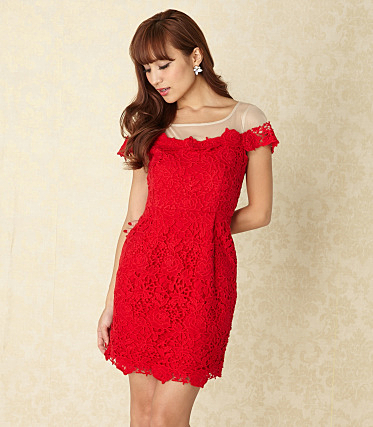 オフショルラインレースコクーンDRESS