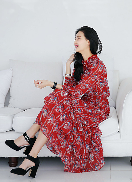 エスニック風フラワーパターンロングワンピース・全2色・b45633