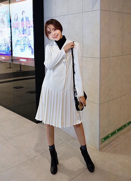 プリーツヘムダブルボタンワンピース・全2色・b43551