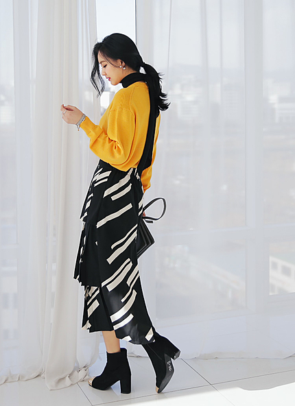 スラッシュパターンティアードプリーツロングスカート・全2色・t45637