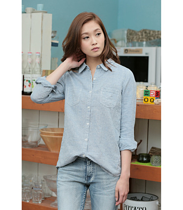 綿麻シャンブレー長袖シャツ