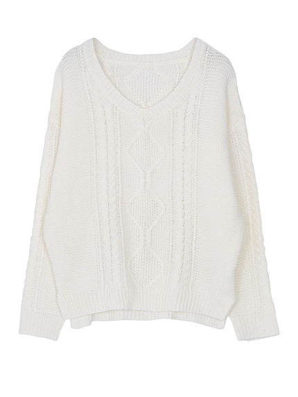 VネックケーブルニットPO