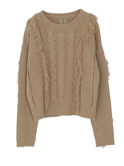 ケーブルフリンジニットTOPS