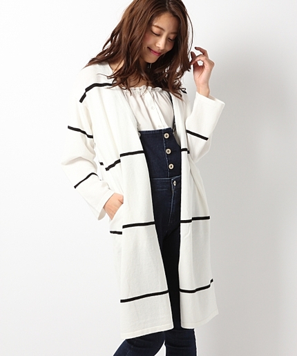 12Gパネルボーダーロングカーディガン