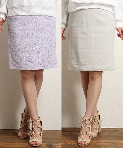 レース×ウィンドウペンリバーシブルスカート