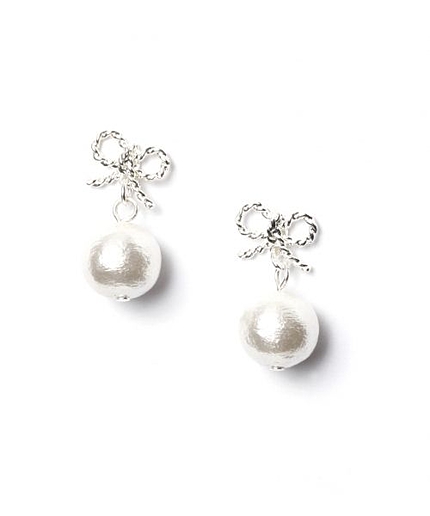 コットンパールリボンパーツピアス