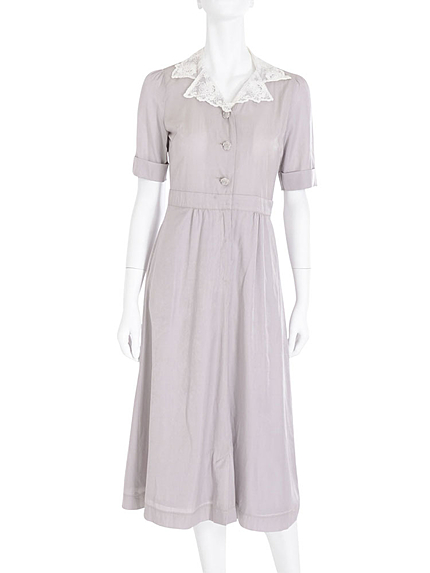 レースカラー開襟ワンピース