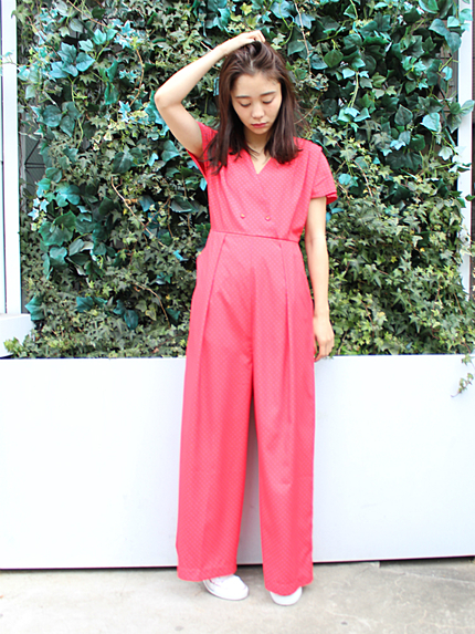 Vネックレトロオールインワン