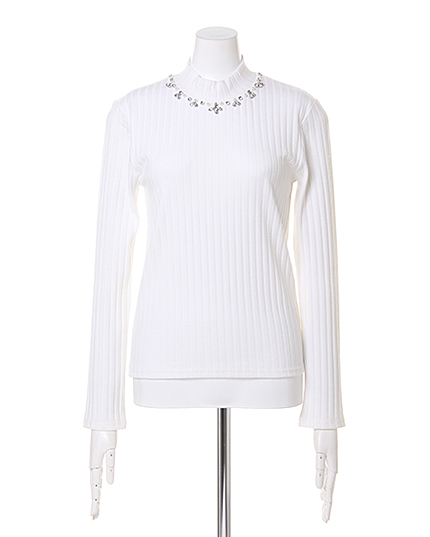 ワイドリブ装飾付ハイネック長袖/TOPS(OUTLET)