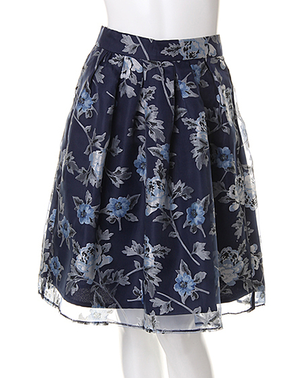 【ネット限定／姉丈】花柄オーガンジータックフレア／スカート