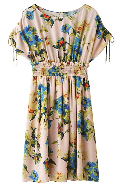 フラワープリントギャザー切替ワンピース