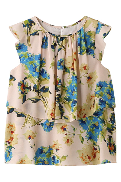 ウォーターカラーフラワーブラウス