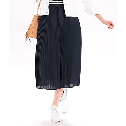 リボン付きプリーツガウチョパンツ