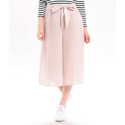 リボン付きプリーツガウチョパンツ