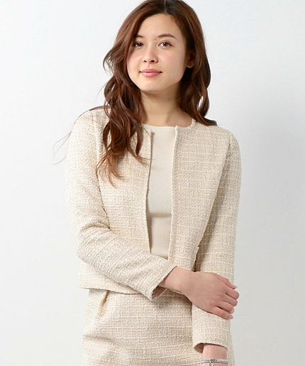 〓●JOC C/N ラメツイード ノーカラー ジャケット / 式典 / スーツ