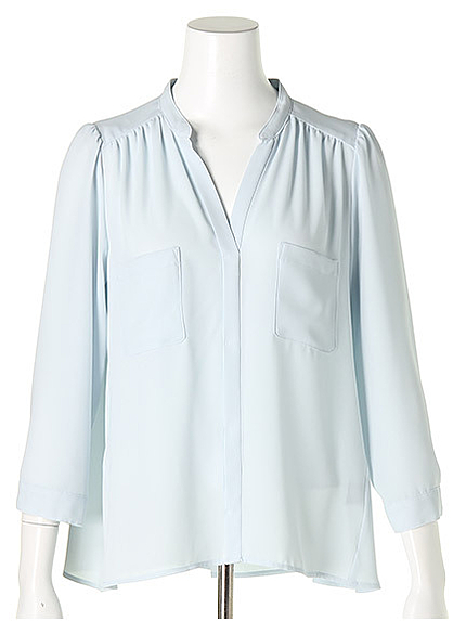 ポケット付マオカラージョーゼットブラウス