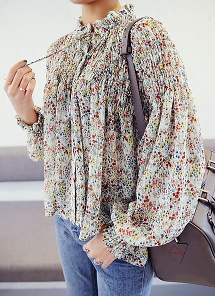 スモールフラワーパターンスモックブラウス・全2色・t45652